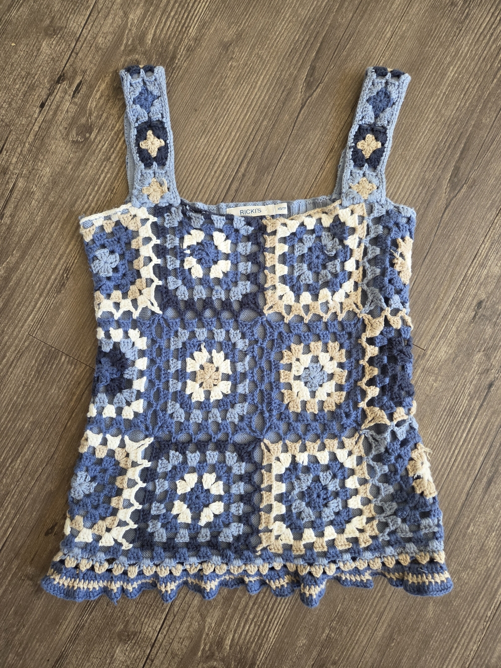 Ricki's Blue Crochet Square Tank Top - Multi-Blue & Cream